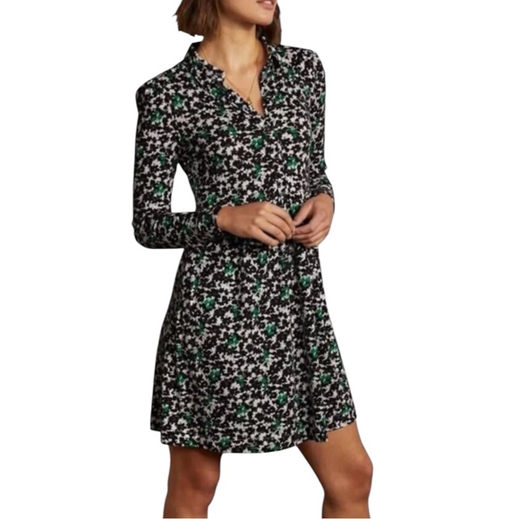 Boden Dresses & Skirts - Boden Alma Floral Jersey Knit Dress 8 Button Front Knee Teacher Black Green Prep